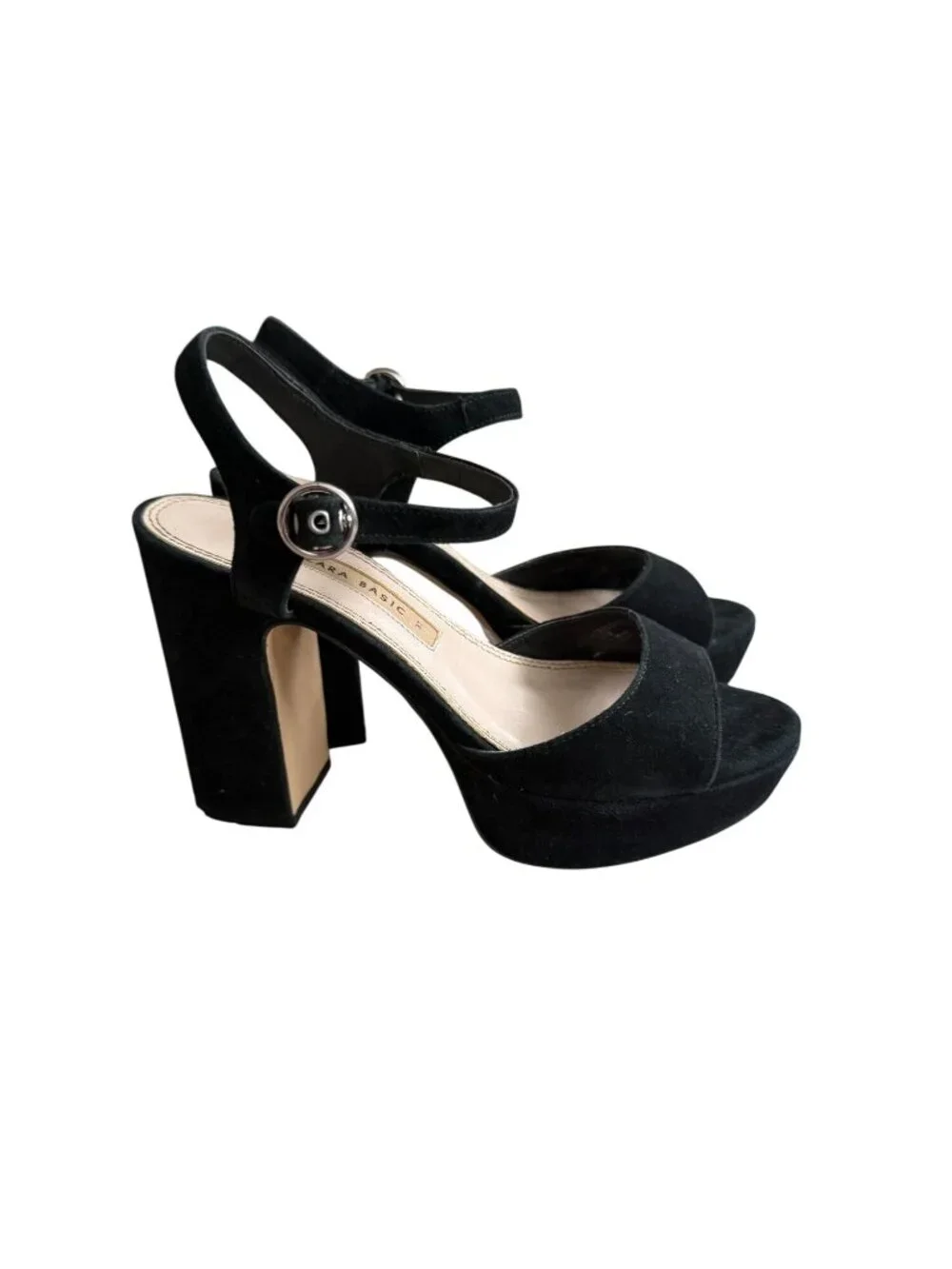 ZARA Black Ankle Strap Platform Heels Size 37 / US 6.5